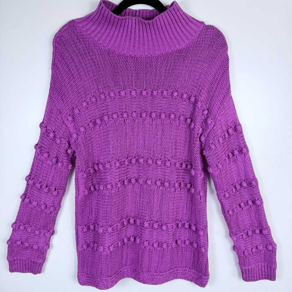 NIC+ZOE Purple Bobble Knit Pullover Sweater Large Statement Eclectic Grandpa